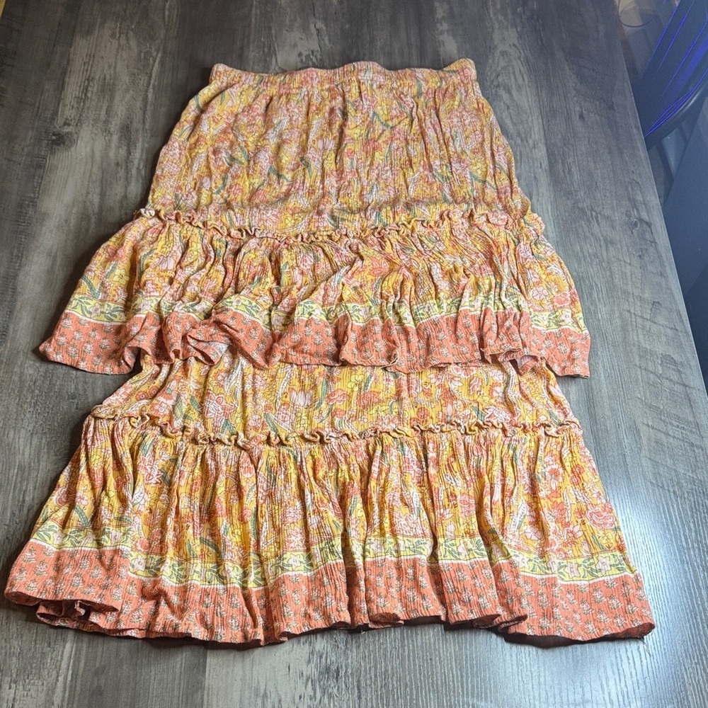 Boho Tiered Maxi Skirt Set — Peach Floral